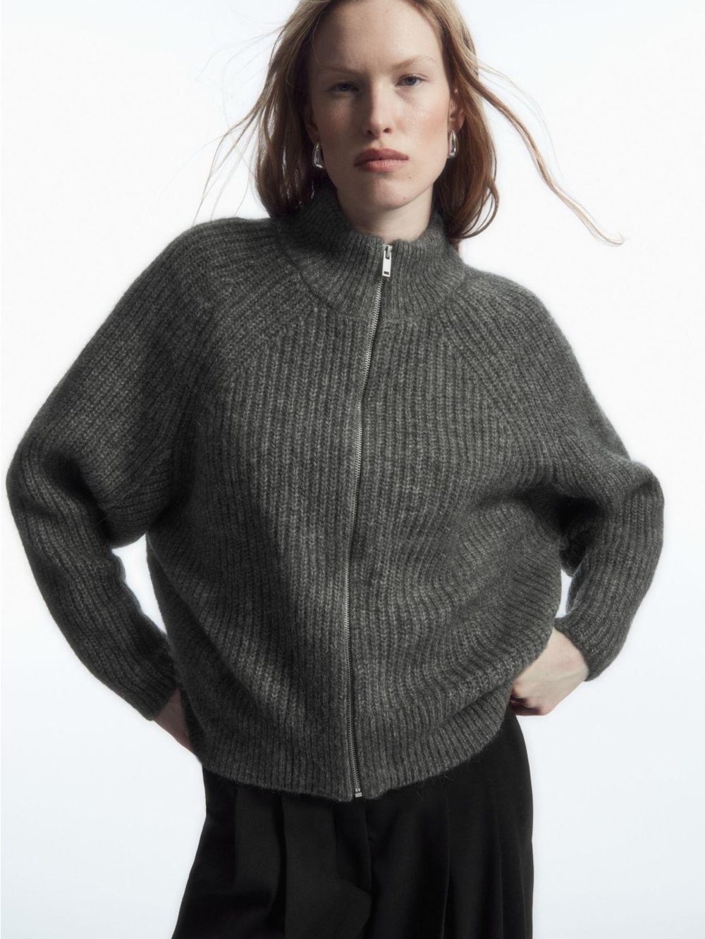 COS Alpaca Blend Zip Up Cardigan - sz XS